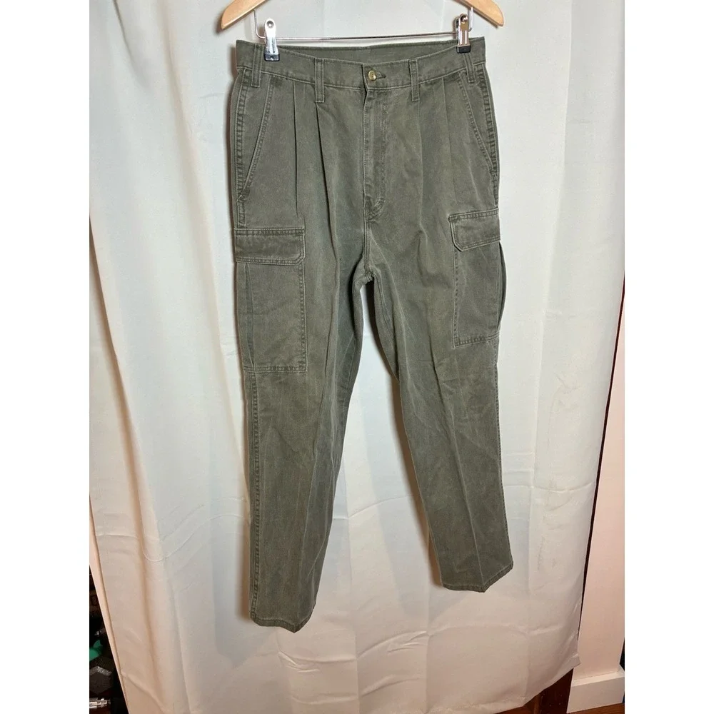 Vintage‎ Dickies W33 L30 Cargo Pants Olive Green Pleated Workwear Skater Y2K